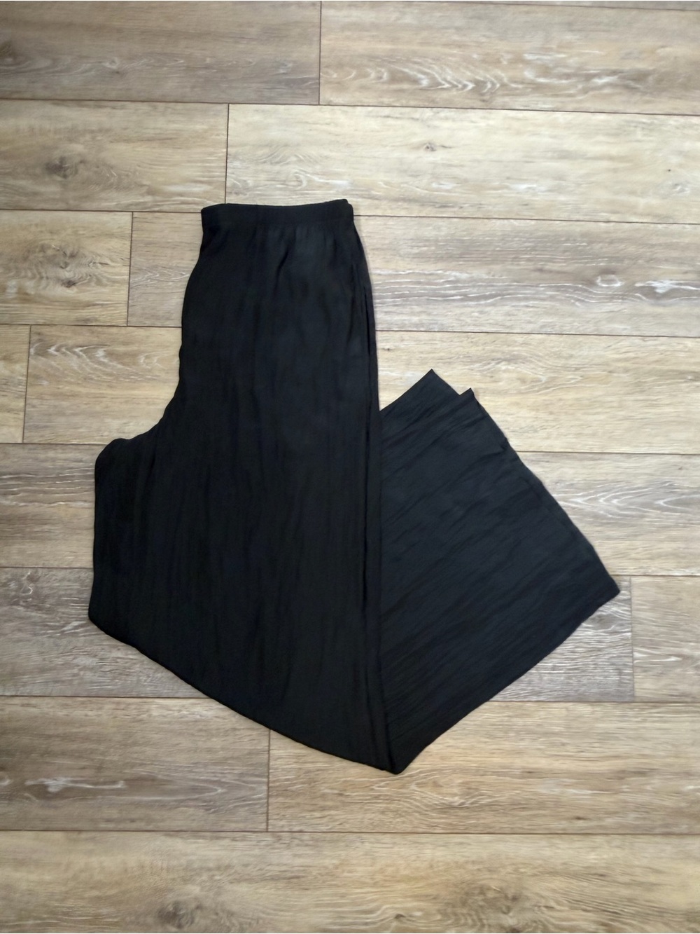 a new day Black Wide-Leg Satin Pleated Palazzo Pants